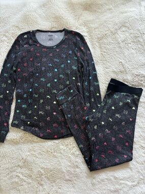 NWT PINK Victoria's Secret Gray Heathered Rainbow Logo Pajama Set